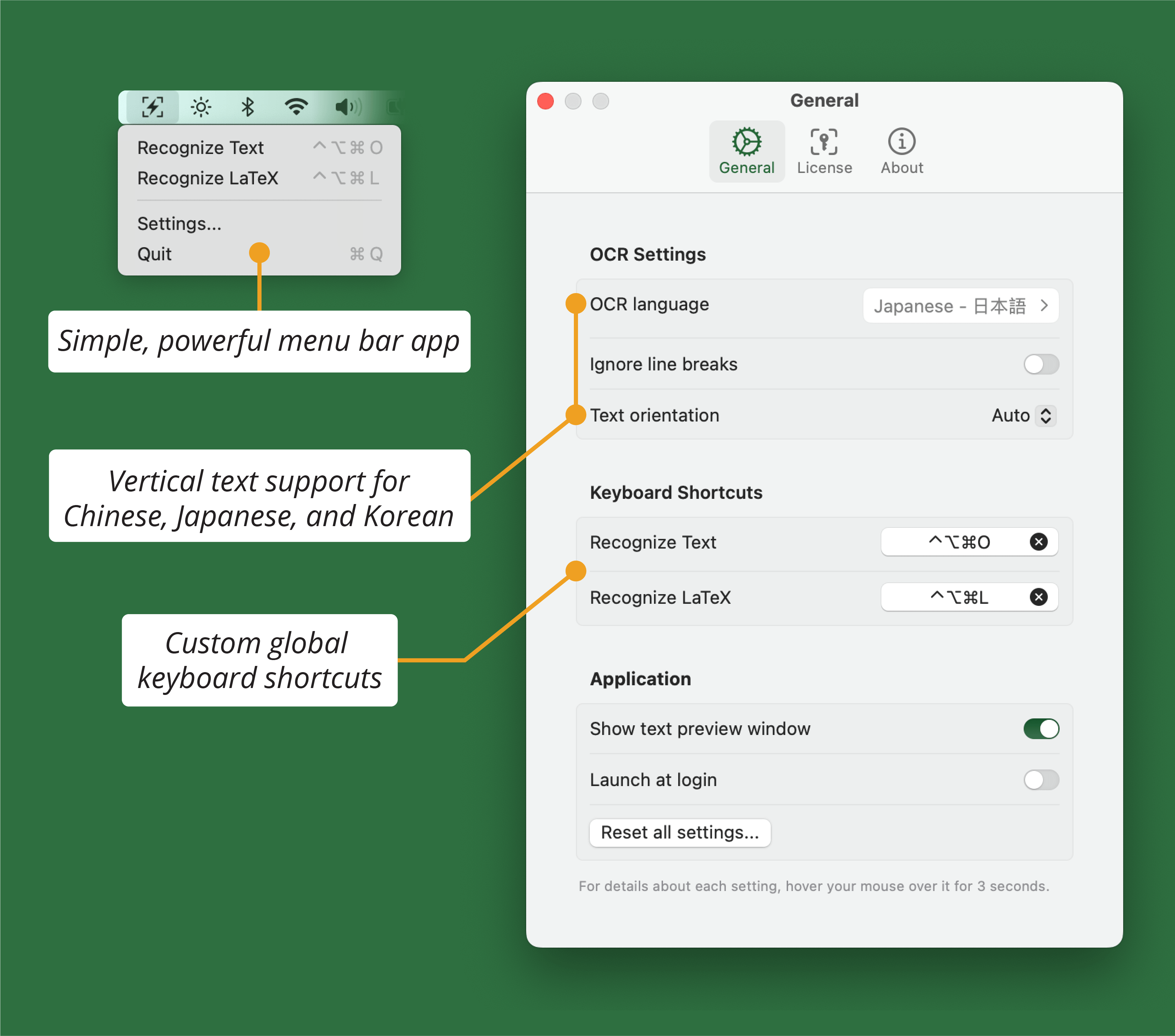 FrameOCR CJK vertical text UI.